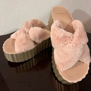 Tory Burch flauschige rosa Plateau-Pantoletten Größe 8 - Bild 1 von 5