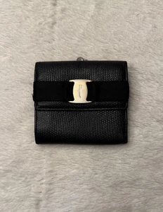 Salvatore Ferragamo Vara Ribbon Kiss Lock Geldbörse geprägtes Leder Vintage - Bild 1 von 10