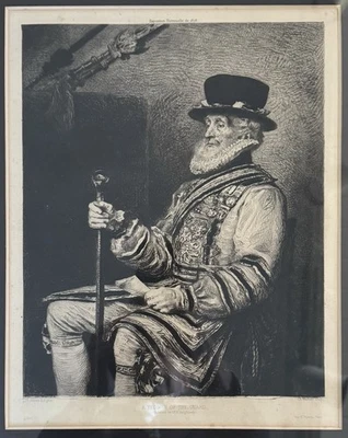 Arte grabado impreso original Charles Waltner A Yeoman of the Guard realismo francés Foto 1 de 4