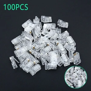 100PCS RJ45 Network Modular Plug 8P8C CAT5e Cable Connector End Pass Through - Afbeelding 1 van 7