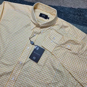 Ike Behar New York Dress Shirt 17.5 33 Yellow White Gingham 100% Cotton NWT - Picture 1 of 7