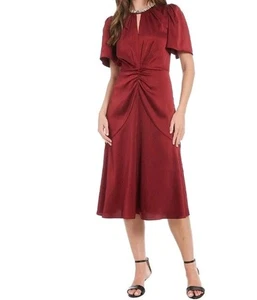 Vestido London Times manga corta cuello adornado color vino para mujer talla 6 - Imagen 1 de 11