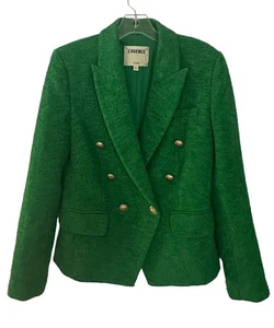 L'AGENCE Women’s Kenzie Double Breasted Tweed Blazer Size 4 Green Formal - Picture 1 of 16