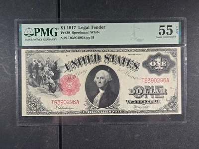 1917 US $1 U.S. Note - Speelman/White - Fr. 39- AU-55 EPQ (PMG) - Image 1 of 4
