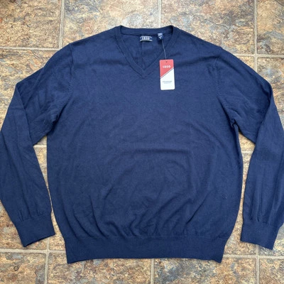 IZOD Mens XL Carbon Fieldhouse Sweater Long Sleeve V-Neck Pullover Navy Blue - Image 1 of 4