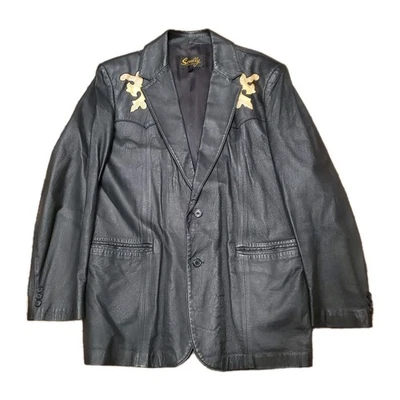 Chaqueta Blazer De Colección Scully Cuero Negro Talla 48 Piel de Serpiente Borde Rockabilly Western Foto 1 de 4