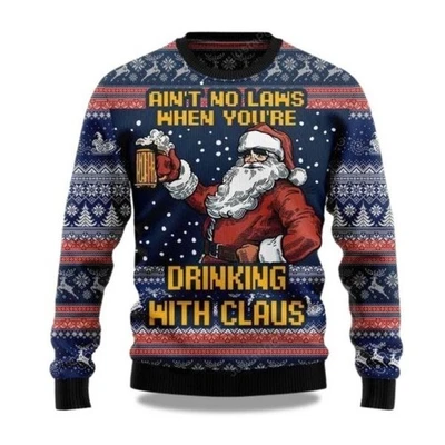 2025 Ain’t No Law When Drinking Beer Christmas Ugly Sweater - Xmas Gift - Image 1 of 4