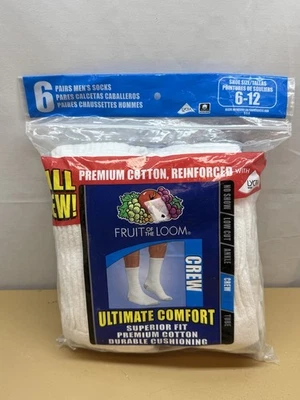 Мужские усиленные короткие носки Fruit Of The Loom 6 пар белые размер 6-12 новые - Изображение 1 из 2