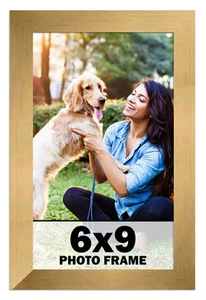 6x9 Frame Gold Bronze Modern Solid Wood Picture Frame | 0.75 Inch Moulding Width - Picture 1 of 9