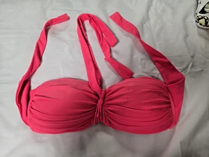 H 20h! Coral Red PUSH UP PADDED SWIMSUIT BIKINI SWIM HALTER TOP SIZE E LARGE - Picture 1 of 8