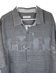 Camicia TOMMY BAHAMA uomo taglia XXXL 3XL grigio seta cocktail manica corta con bottoni - Foto 1 di 7