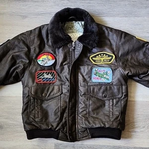 Jungen authentischer Stil Kunstleder WWII Flieger Bomber Patchwork Jacke braun 8/10 - Bild 1 von 16