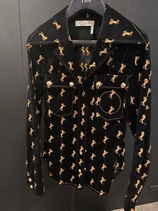 Chloe Horse Embroidered Velvet Blazer Jacket Black 34 - Picture 1 of 3