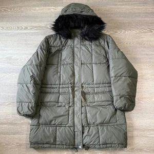 NWT American Eagle Quilted Puffer Jacket Parka Fur Hood Womens XL Olive Green - Picture 1 of 8