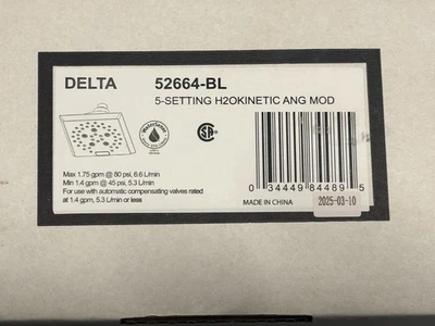 Delta 52664-BL 5 Function 5-13/16" Square 1.75 GPM Shower Head - Matte Black - Image 1 of 2