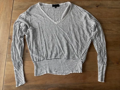 Top de manga larga Nili Lotan para mujer talla XS 100 % lino a rayas de gran tamaño ligero Foto 1 de 4