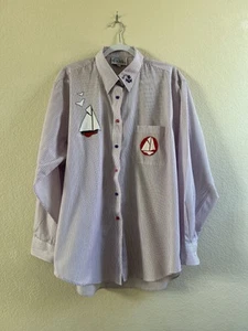 Las Olas Women’s Striped Nautical Theme Red White Buttoned Pocket Shirt Size XL - Picture 1 of 16