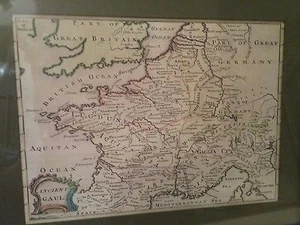 Raro 1752 Mapa de la Antigua Galia (Galia) Francia coloreado a mano original cobre  - Imagen 1 de 5