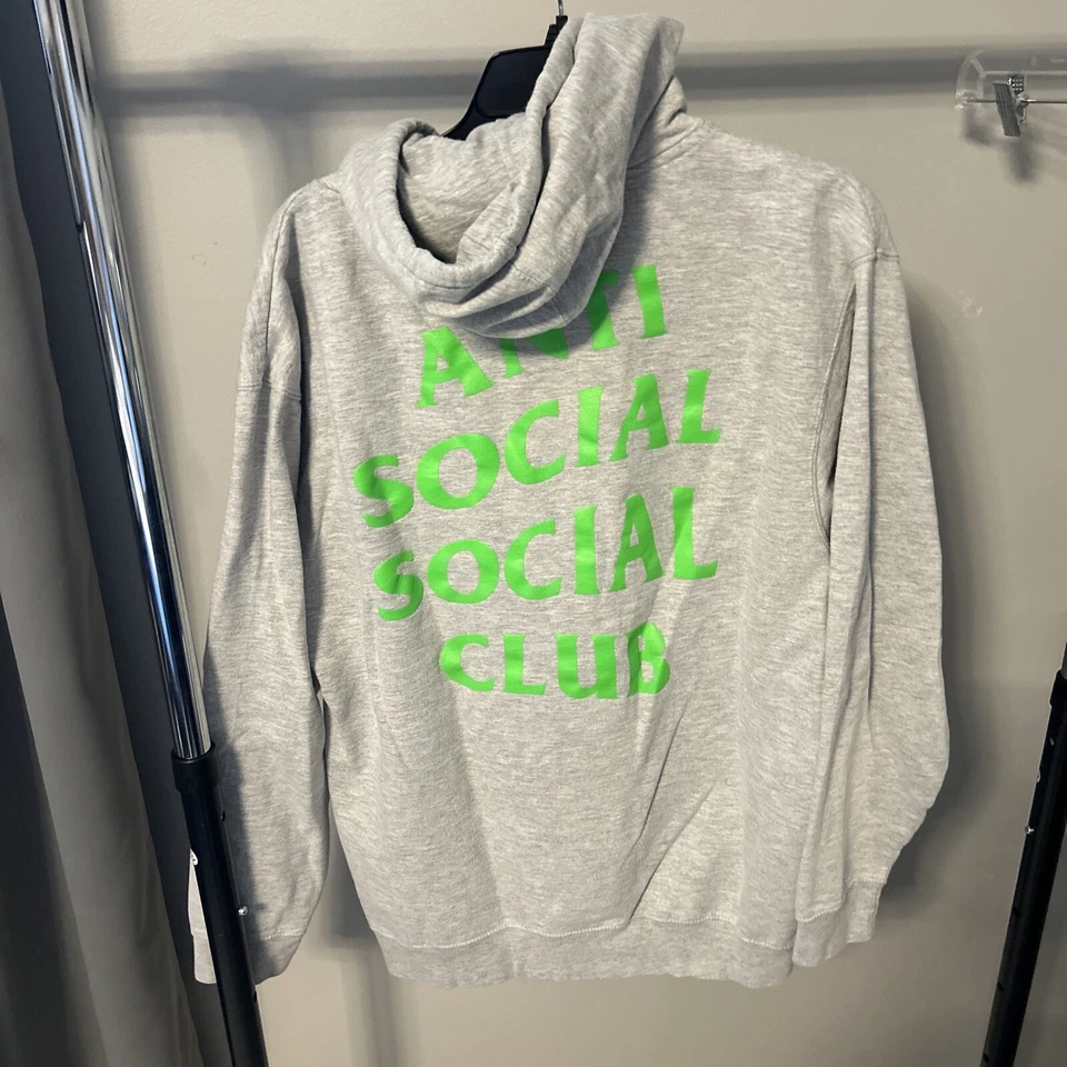 Y2K Men’s Anti Social Social Club Hoodie Gray And Neon Green Hoodie Size L Rare - Image 1 of 4