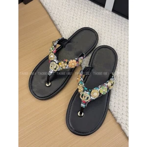 2025 women's flip flops with flat bottom and rhinestone toe flip flops - Picture 1 of 18