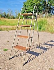 Antique Vintage Metal & Wooden Industrial Chick Step Ladders - Prop Display 