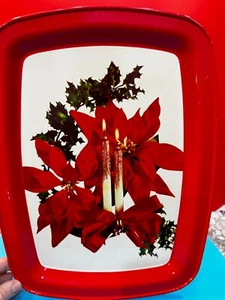 Collectible Vintage Retro Poinsettia Christmas Serving Tray Metal 14.5" x 11" - Picture 1 of 7
