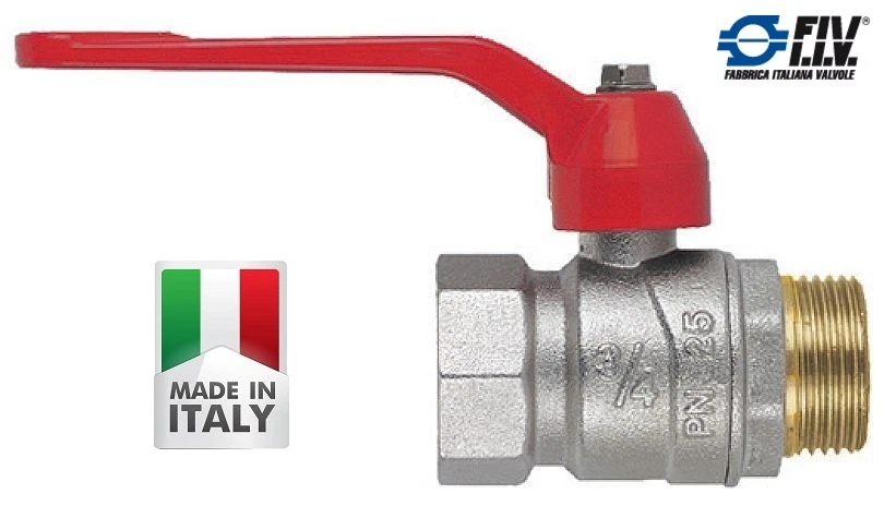 F.I.V. VALVOLA A SFERA MASCHIO-FEMMINA DA 1"1/2" CON LEVA ALLUMINIO ROSSA