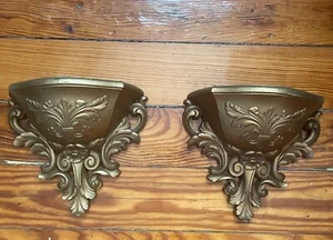 Vintage PAAR Gold Wand Tasche Übertopf Syroco 1978 USA Dart Homco Vase MCM 1970er - Bild 1 von 5
