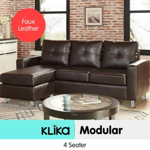 Corner Sofa Lounge Couch Modular Furniture Chair Home Faux Leather Chaise Brown - Picture 1 of 8