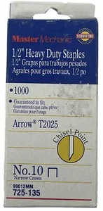 Master Mechanic 1/2" Heavy Duty Staples 1000 count # 10 Narrow Crown 99012MM - Picture 1 of 5