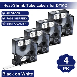 4PK Rhino Industrial Heat-Shrink Tube Labels Black on White 18051 for DYMO 3:1 - Imagen 1 de 19