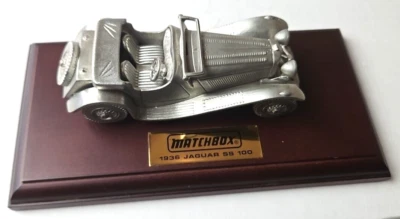 Matchbox Jaguar SS 100 pewter 1936 1:43  with box and mounting stand  - Image 1 of 4