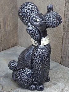 Funky Retro Vintage Ceramic Poodle Dog Figure Aurora Borealis Rhinestone Collar - Picture 1 of 5