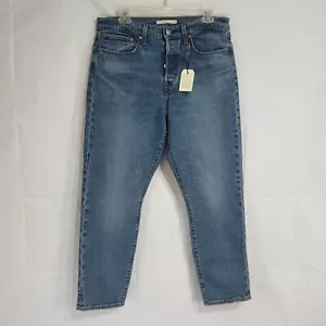 Jeans blu Levis taglia 31 W zeppa dritti scuri lavati vita alta grandi E crop in perfette condizioni - Foto 1 di 12