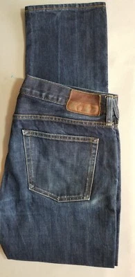 J.CREW Men 484 Slim Fit Kaihara Japanese Cotton Denim Jean - 35x32 Dark Blue - Image 1 of 4