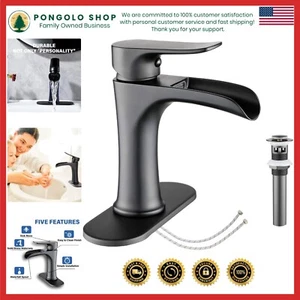 Stylish Black Bathroom Faucet - Waterfall Design, Easy Installation, 1 or 3 Hole - Picture 1 of 11