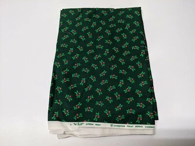 Cranston Small Print Christmas Poinsettia on green Fabric 29 in - Image 1 of 2