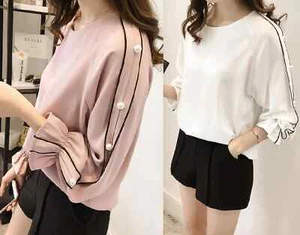 Blusas para mujer manga 3/4 camisa de trabajo chifón túnica top ropa de oficina - Imagen 1 de 5