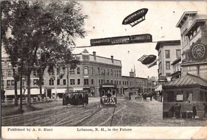 Tranvía aéreo Lebanon NH in Future Mascoma Lake Blimp Main Street 1911 Grafton Co - Imagen 1 de 7