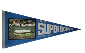 Pontiac Silverdome Full Size Pennant Super Bowl XVI 1982 Detroit Lions - Blue - Picture 1 of 12