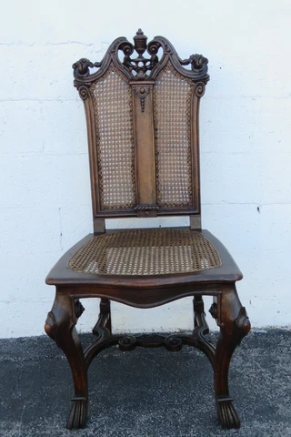 French Late 1800s Carved Hand Made Caning Tall Side Accent Vanity Chair 3754 Cover