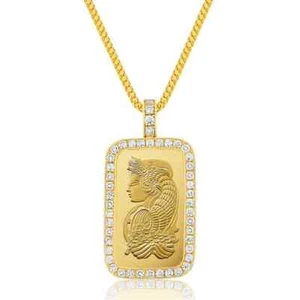 PAMP Suisse Fortuna 14K Gold Bar Mounted Pendant In Gold Bezel 1 oz .9999/2.5tcw - Picture 1 of 12