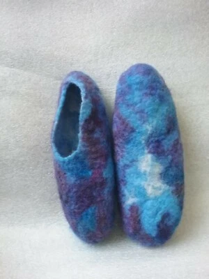 Zapatillas Azul Púrpura 100% Lana Mezcla Merino Fieltro Zapatilla Hecha en EE. UU. Cualquier Talla Foto 1 de 3