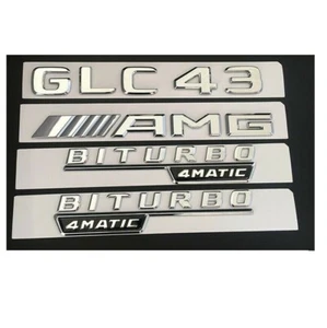 Chrome Trunk Fender Emblems Badges for Mercedes Benz GLC43 AMG BITURBO 4MATIC - Picture 1 of 2