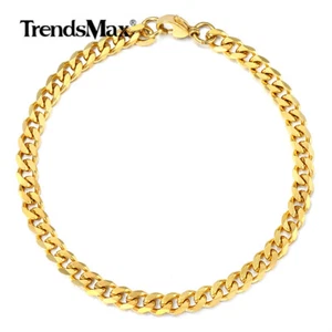 Brazalete tobillo de acero inoxidable chapado en oro de 3/5/7 mm 10/11" eslabón regalo - Imagen 1 de 12