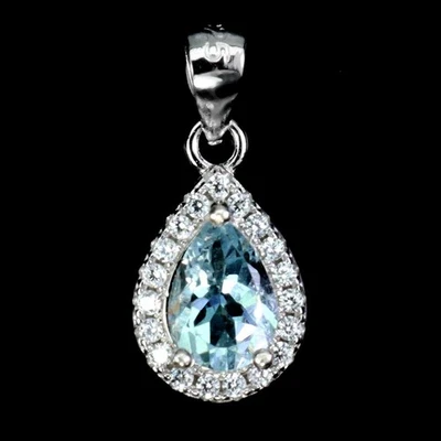 Colgante de plata de ley 925 pera aguamarina 7x5 mm joyas de piedras preciosas naturales Foto 1 de 4