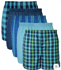 Gildan E1610 Men's Woven Boxer Underwear 5 Pack Assorted Navy Size L(36-38) - Picture 1 of 2