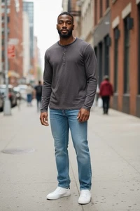 Scotch & Soda Herren Slub Henley Langarm Hemd Braun Größe M - Bild 1 von 7