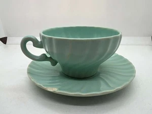 Vintage Franziskaner Ware Coronado Aqua Kaffeetasse & Untertasse Set blau türkis Wirbel - Bild 1 von 13