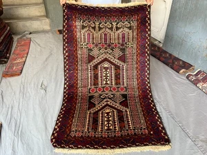 3x5 Vintage Afghan Baluchi Stamm Gebetsteppich Handgeknüpft Wolle Orientteppich - Bild 1 von 9
